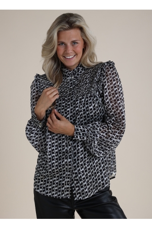Nukus Nukus blouses Blouse 114 offwhite/black