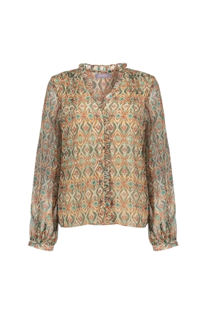 Geisha Geisha blouses Blouse 710 kit/cognac/pine green