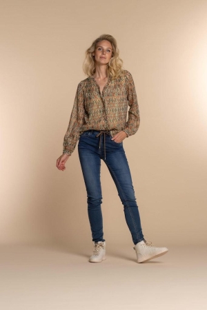 Geisha Geisha blouses Blouse 710 kit/cognac/pine green