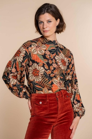 Geisha Geisha shirts en tops T-shirt Lange mouw 999 black/green/orange combi