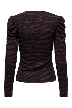 Only Only shirts en tops T-shirt Lange mouw chocolate truffle posh zebra - black