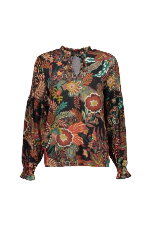 Geisha Geisha shirts en tops T-shirt Lange mouw 999 black/terra combi