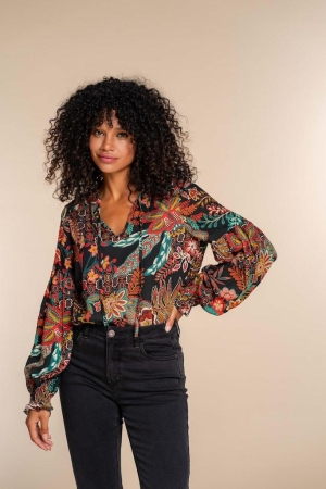 Geisha Geisha shirts en tops T-shirt Lange mouw 999 black/terra combi