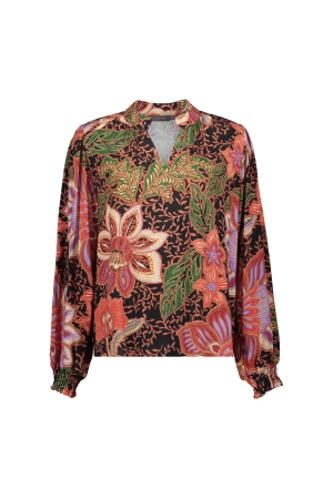 Geisha Geisha shirts en tops T-shirt Lange mouw 999 black/hot coral combi