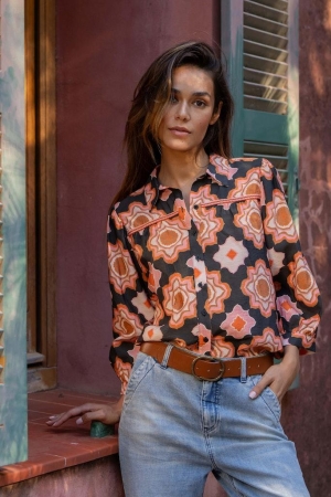Geisha Geisha blouses Blouse 999 black/orange