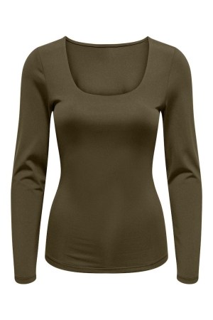 Only Only shirts en tops T-shirt Lange mouw dark olive