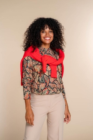 Geisha Geisha shirts en tops T-shirt Lange mouw hot coral / black / camel