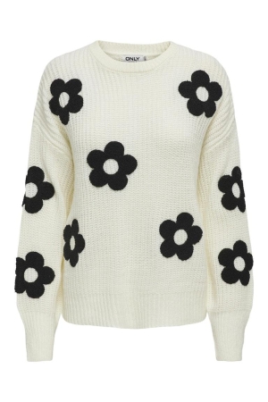 Only Only shirts en tops T-shirt Lange mouw cloud dancer black flower emb